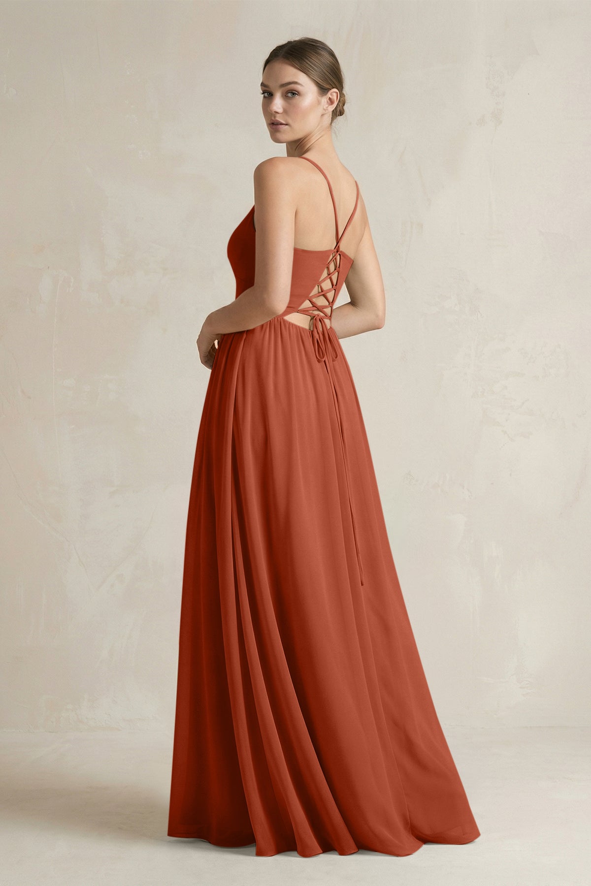 A-Line Spaghetti Strap Chiffon Bridesmaid Dress in Spice