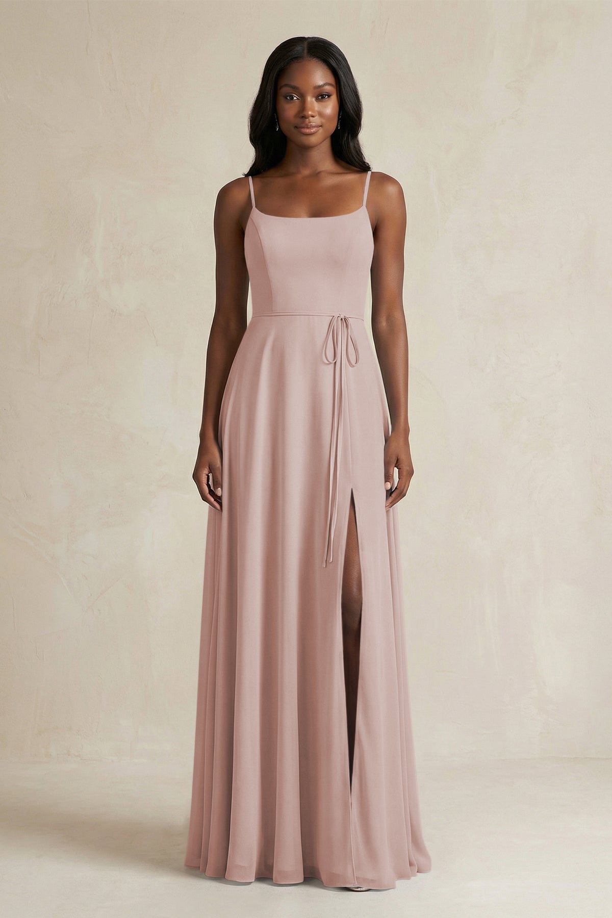 A-Line Spaghetti Straps Chiffon Bridesmaid Dress in Toffee
