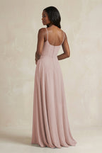 A-Line Spaghetti Straps Chiffon Bridesmaid Dress in Toffee