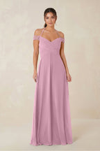 A-Line Off-the-Shoulder Chiffon Bridesmaid Dress in Vintage Mauve