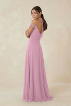 A-Line Off-the-Shoulder Chiffon Bridesmaid Dress in Vintage Mauve