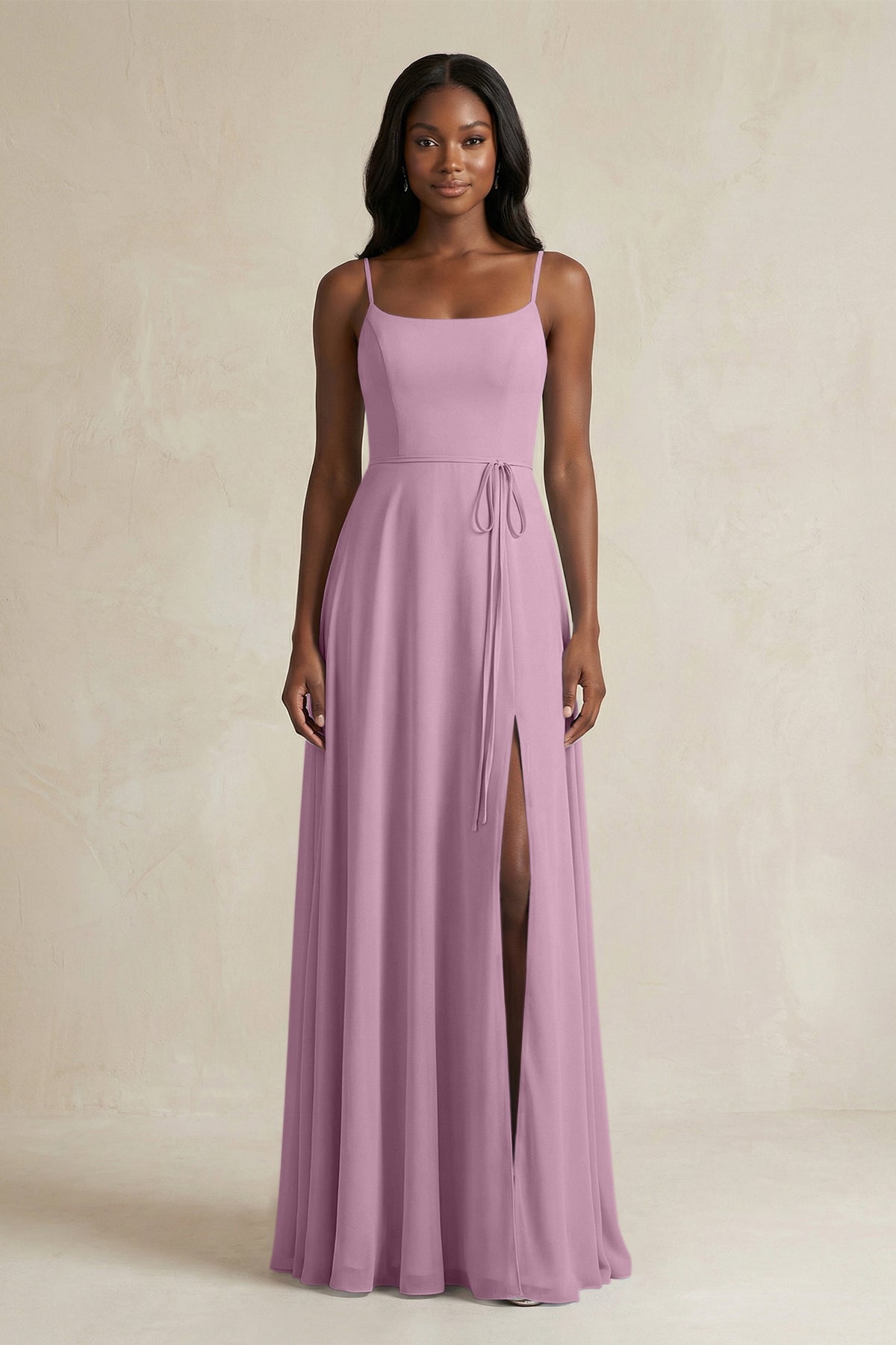 A-Line Spaghetti Straps Chiffon Bridesmaid Dress in Wisteria