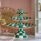 Emerald Check Mini Pedestal Platter