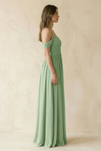 A-Line Off-the-Shoulder Pleated Chiffon Bridesmaid Dress in Sage