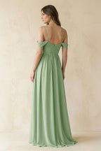 A-Line Off-the-Shoulder Pleated Chiffon Bridesmaid Dress in Sage