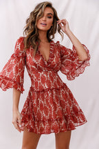 Albany Lace Up Back Frill Dress Beige
