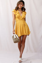 Asher Layered Frill Neckline Mini Dress Yellow
