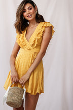 Asher Layered Frill Neckline Mini Dress Yellow