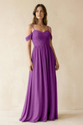 A-Line Off-the-Shoulder Pleated Chiffon Bridesmaid Dress in Amethyst