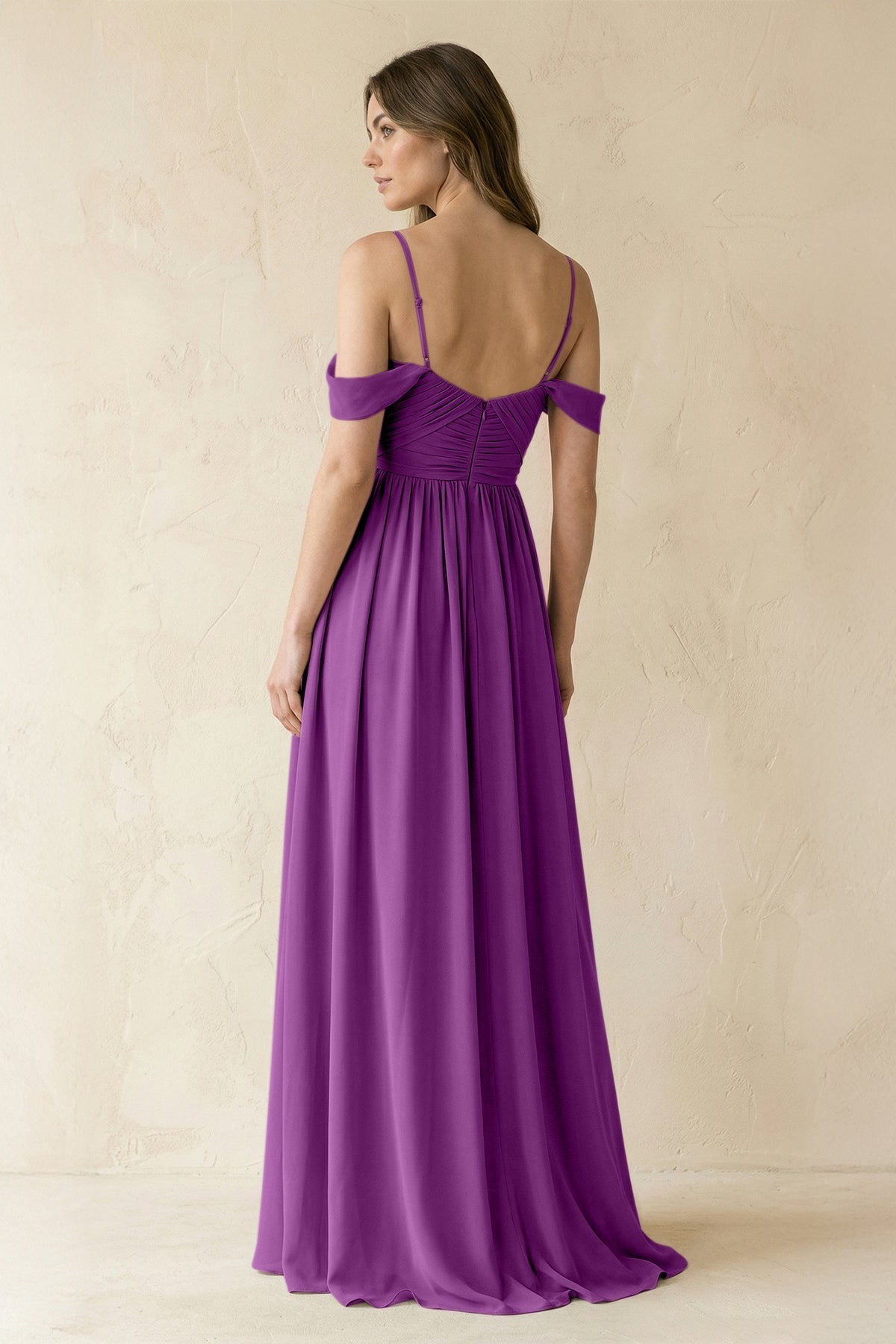 A-Line Off-the-Shoulder Pleated Chiffon Bridesmaid Dress in Amethyst