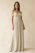 A-Line Off-the-Shoulder Pleated Chiffon Bridesmaid Dress in Champagne
