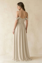 A-Line Off-the-Shoulder Pleated Chiffon Bridesmaid Dress in Champagne