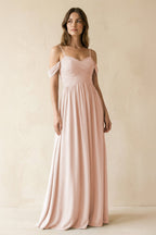 A-Line Off-the-Shoulder Pleated Chiffon Bridesmaid Dress in Pale Blush