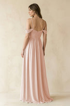 A-Line Off-the-Shoulder Pleated Chiffon Bridesmaid Dress in Pale Blush