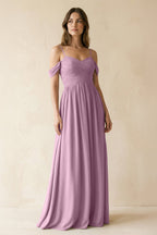 A-Line Off-the-Shoulder Pleated Chiffon Bridesmaid Dress in Wisteria