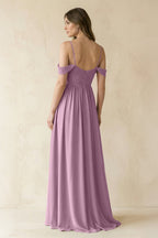 A-Line Off-the-Shoulder Pleated Chiffon Bridesmaid Dress in Wisteria