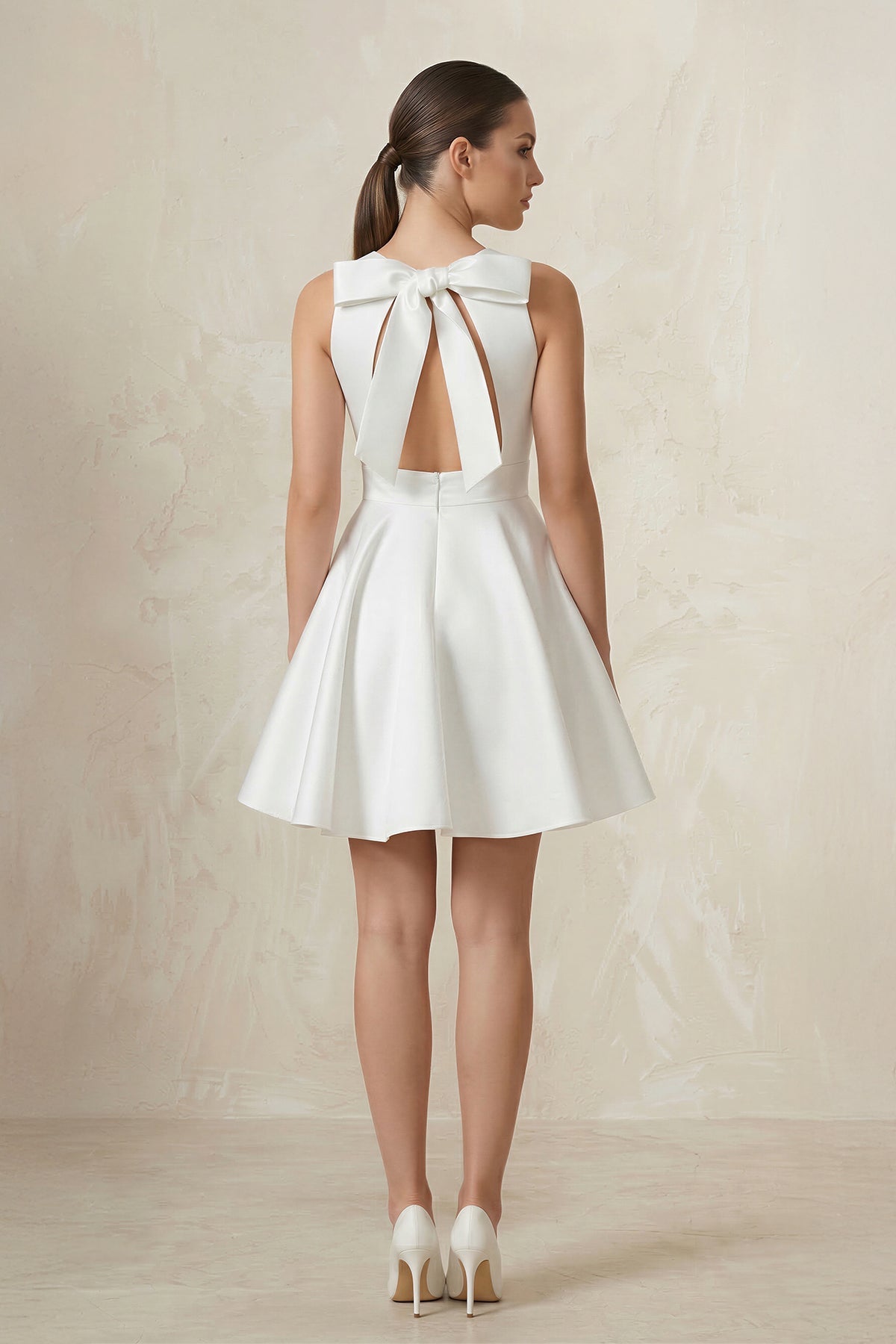 A-Line Halter Neck Satin Ruched Wedding Dress in White