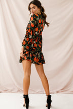 Annalise Long Sleeve Drawstring Dress Green/Orange